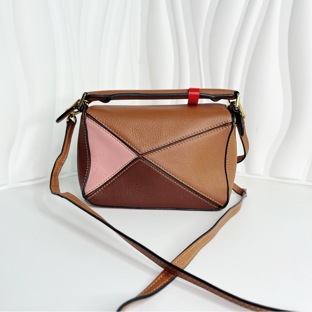 Loewe Puzzle Bag Mini Handbag Leather Brown Pink